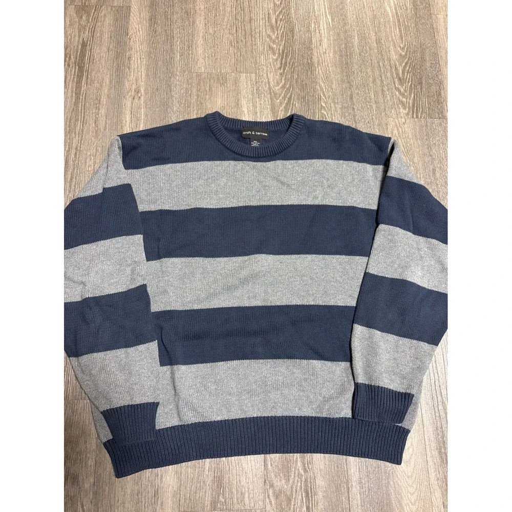 Croft & Barrow Mens XXL Blue Gray Striped Crewneck 100% Cotton Sweater